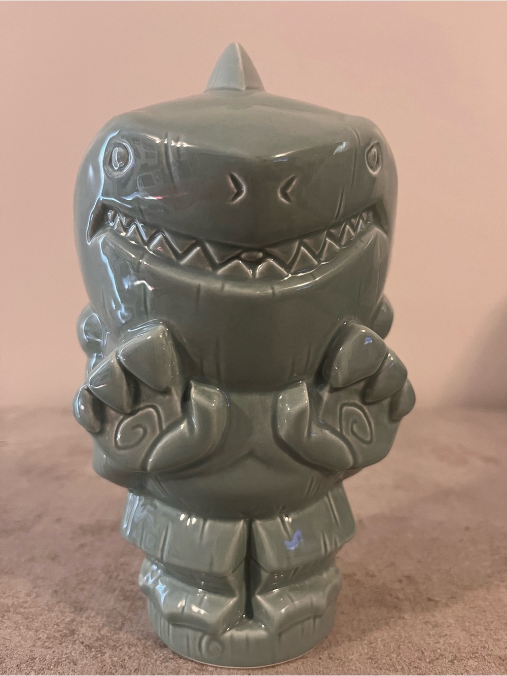 Glazed Sage Green Ceramic Shark Figurine Decor